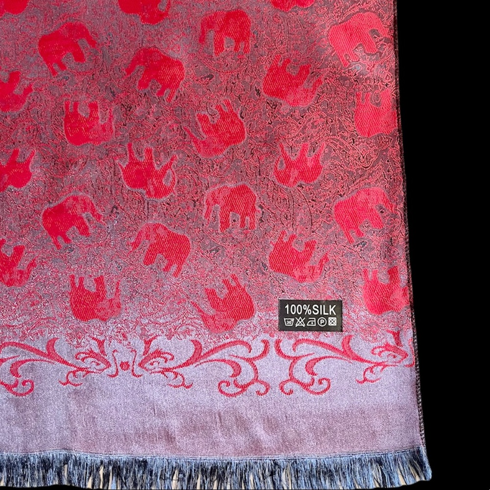 UNISEX SILK IRIDESCENT ELEPHANTS SCARF / RUNNER / WRAP / THROW - Picture 7 of 15